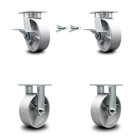 Service Caster 6 Inch Kingpinless Semi Steel Wheel Caster Brakes and Swivel Locks 2 Rigid, 2PK SCC-KP30S620-SSR-SLB-BSL-2-R-2